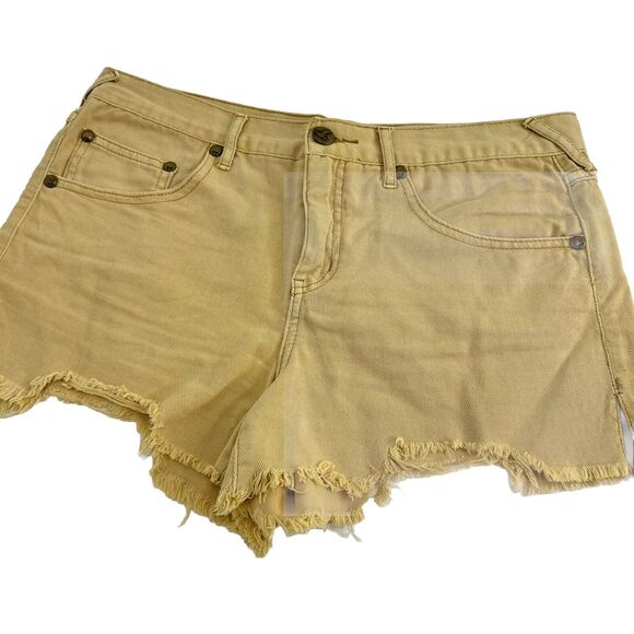 Free People Womens Denim Shorts Distressed Sun Tan Mustard Size 30 - Picture 1 of 5